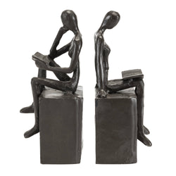 Man and Woman Reading on a Block Cast Iron Bookend Set Man and Woman Reading on a Block Cast Iron Bookend Set