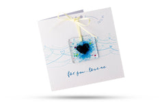 For You, Love Me (Blue) Greeting Card With Fused Glass Gift