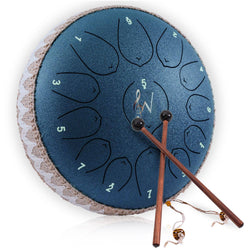 13-Note Steel Tongue Rain Drum Meditation Instrument: Blue - 12 13-Note Steel Tongue Rain Drum Meditation Instrument: Blue - 12