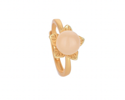 Jade Ball on Golden Flower Open Ring Jade Ball on Golden Flower Open Ring