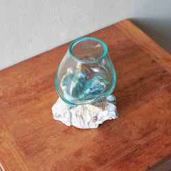 Molten Glass on Whitewash Wood Medium Vase Molten Glass on Whitewash Wood Medium Vase