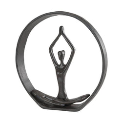 Circle Iron Sculpture with Figurine in Yoga Pose Circle Iron Sculpture with Figurine in Yoga Pose
