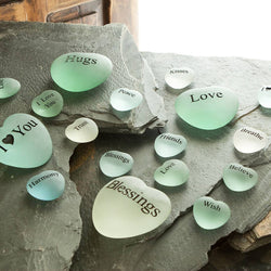 Miracle Stones - Sea Glass Heart Stones with Words: 2 Miracle Stones - Sea Glass Heart Stones with Words: 2
