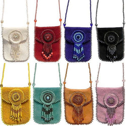 Suede Beaded Seed Bead Fringe Medicine Pouch Necklace Bag Suede Beaded Seed Bead Fringe Medicine Pouch Necklace Bag