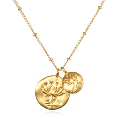 Double Lotus Pendant Necklace: Gold