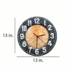Clock Wall Decor With Black Rim, Compressed Capiz, Indoor Clock Wall Decor With Black Rim, Compressed Capiz, Indoor