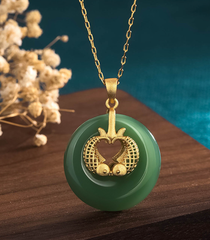 Double Gold Fish Jade Necklace