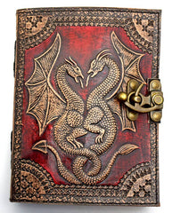 Red Double Dragon Leather Embossed Journal