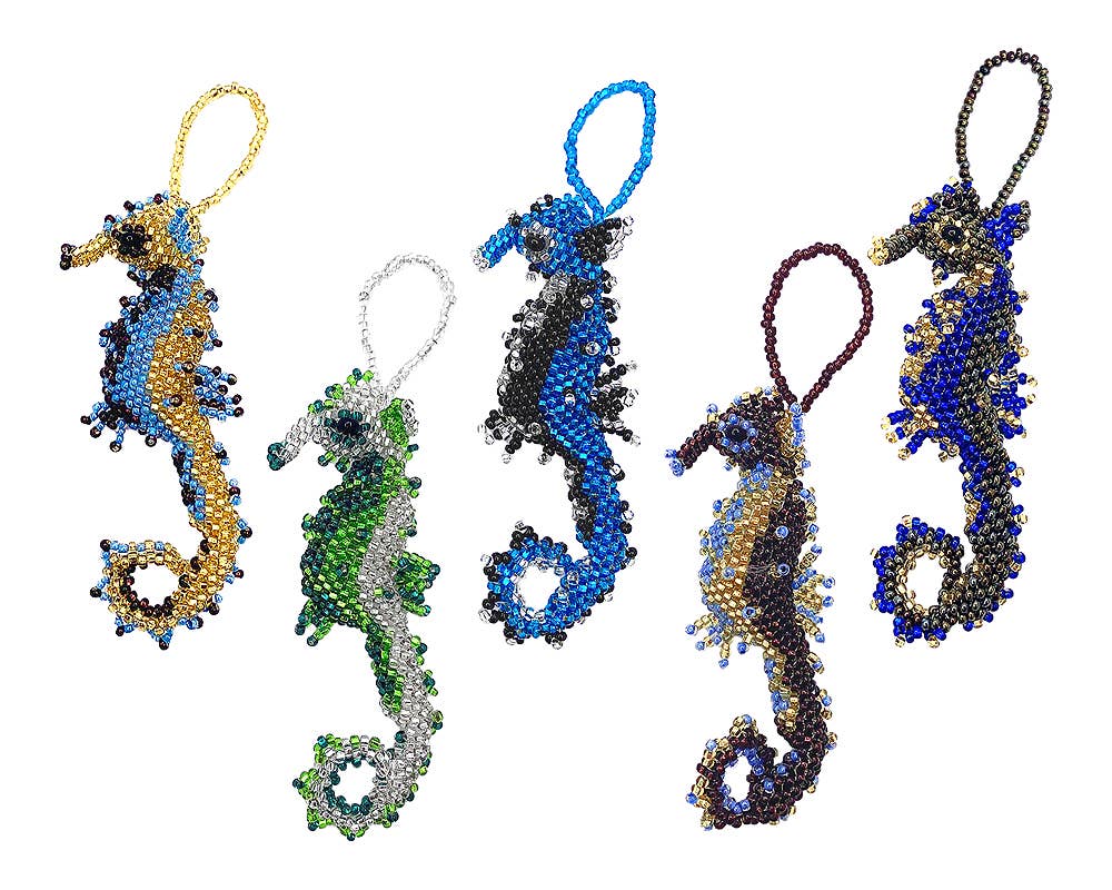 Beaded Seahorse Figurine Seed Bead Hanging Ornament