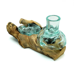 Molten Glass Flower Vase and Tealight Holder on Wood Molten Glass Flower Vase and Tealight Holder on Wood