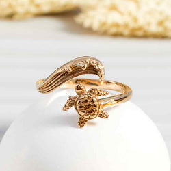 Sterling Silver or Bronze Sea Turtle & Wave Adjustable Ring: Bronze Sterling Silver or Bronze Sea Turtle & Wave Adjustable Ring: Bronze