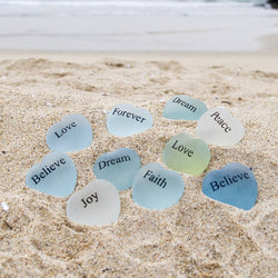 Miracle Stones - Sea Glass Heart Stones with Words: 2 Miracle Stones - Sea Glass Heart Stones with Words: 2