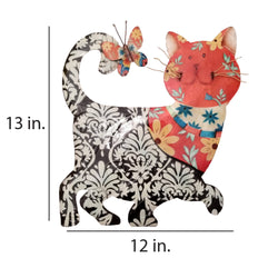 Cat Wall Decor Black And Red, Capiz & Metal, Outdoor Safe Cat Wall Decor Black And Red, Capiz & Metal, Outdoor Safe