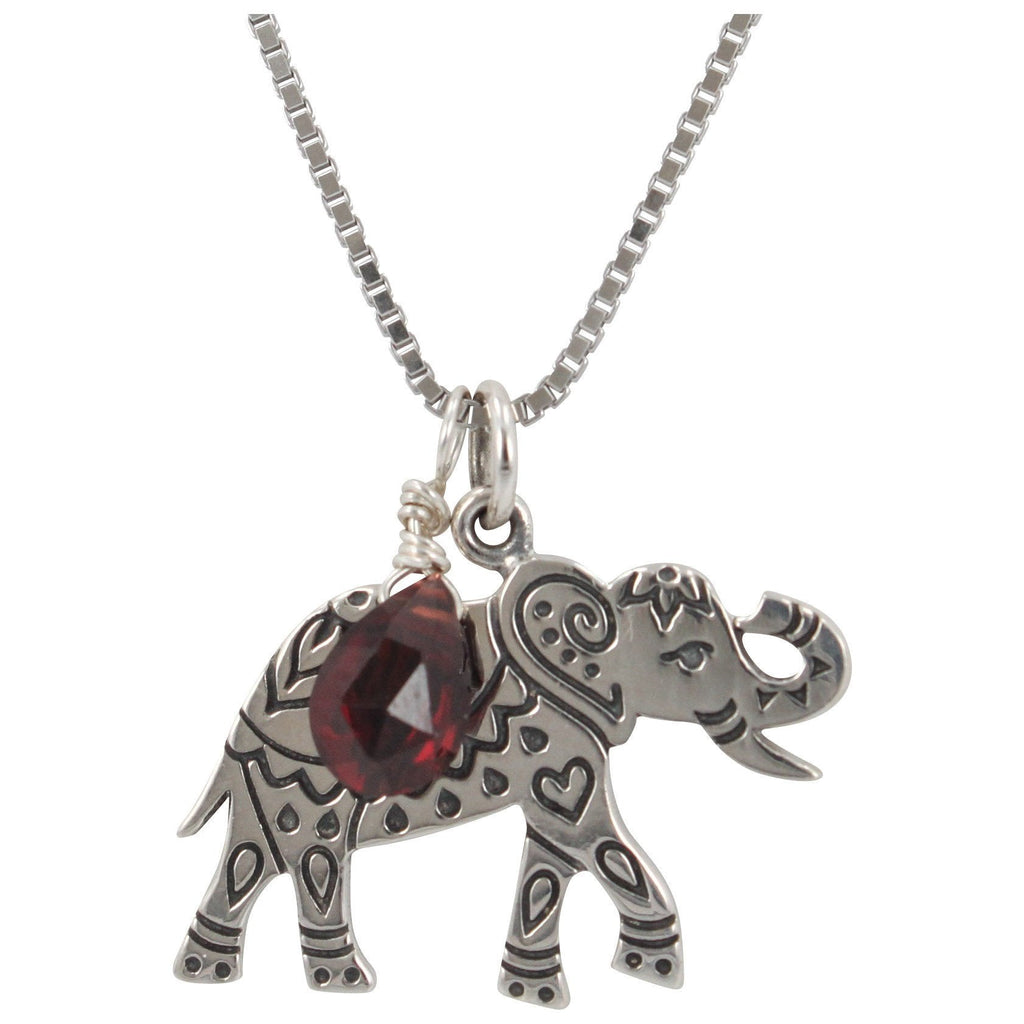 Good Luck Elephant Necklace with Garnet