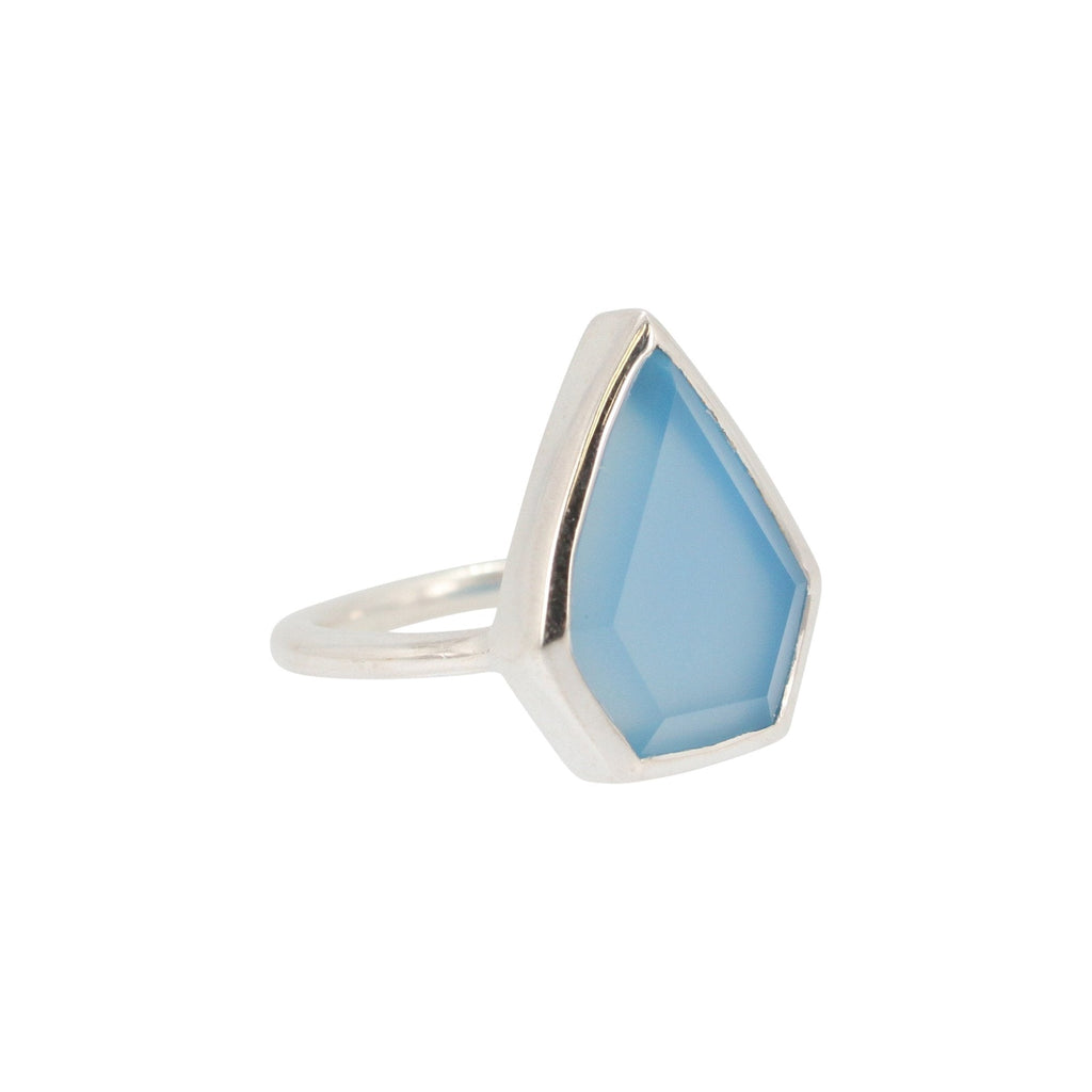 Geometric Blue Chalcedony Gemstone Ring in Silver