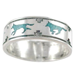 Turquoise Running Wolf Band Ring