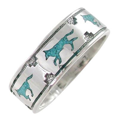 Turquoise Running Wolf Band Ring