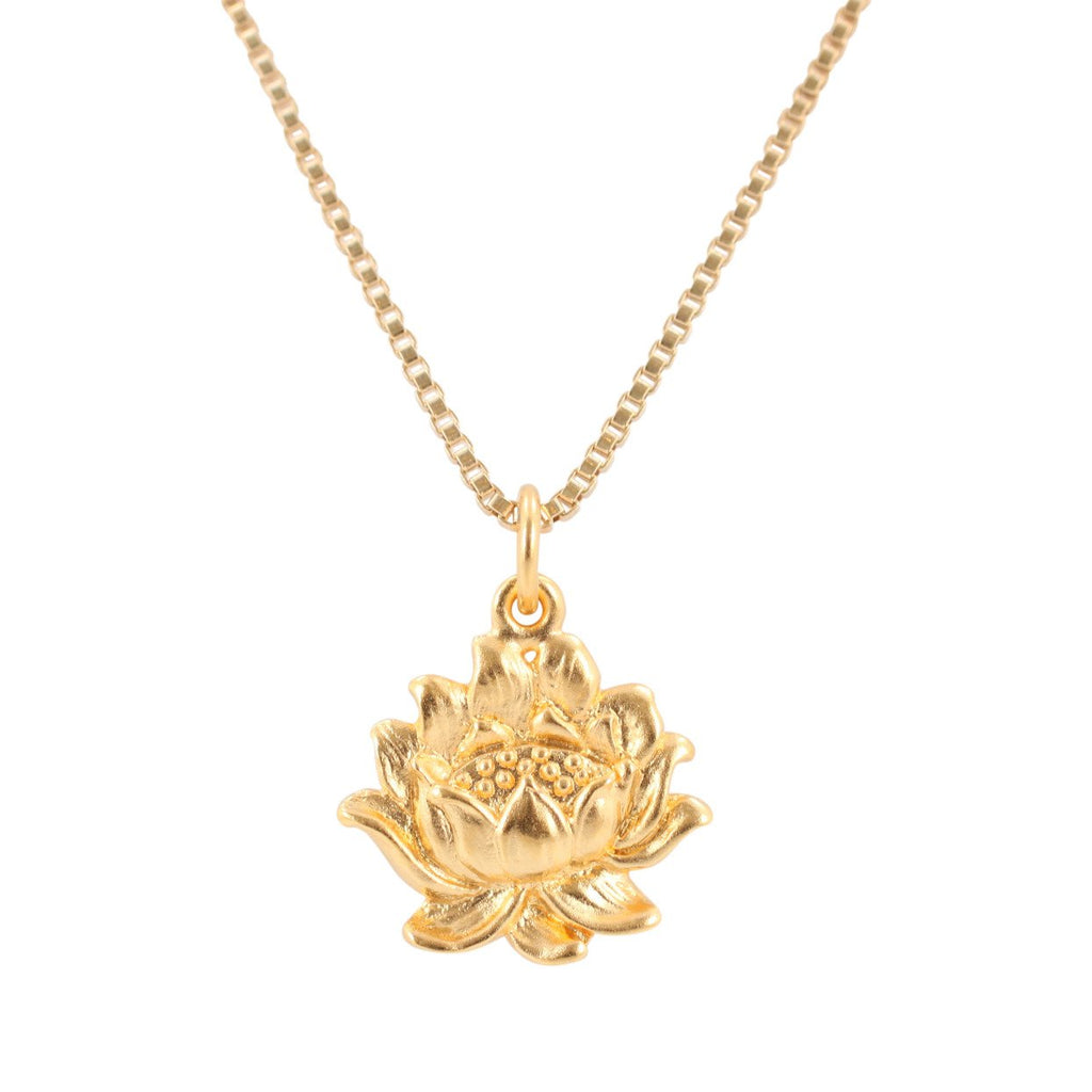 24k Gold Plated Sterling Silver Lotus Flower Necklace - 18