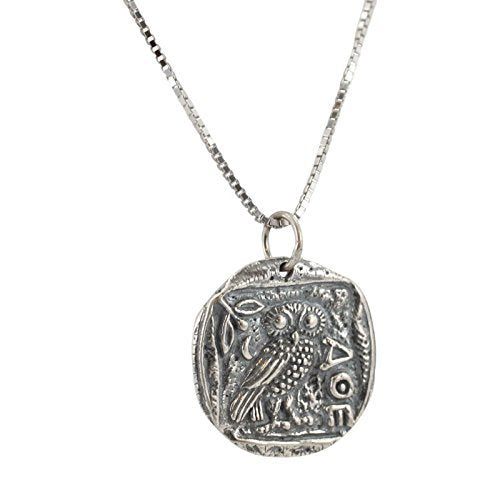 Ancient Greek Coin with Athenas Owl Necklace in Sterling Silver, 20