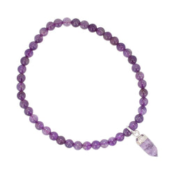 Purple Amethyst Bracelet with Amethyst Charm - 4mm, 6.5 Purple Amethyst Bracelet with Amethyst Charm - 4mm, 6.5
