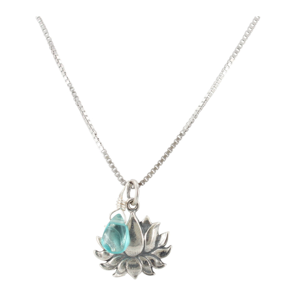 Apatite Lotus Necklace in Sterling Silver, 18