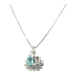 Apatite Lotus Necklace in Sterling Silver, 18 Apatite Lotus Necklace in Sterling Silver, 18