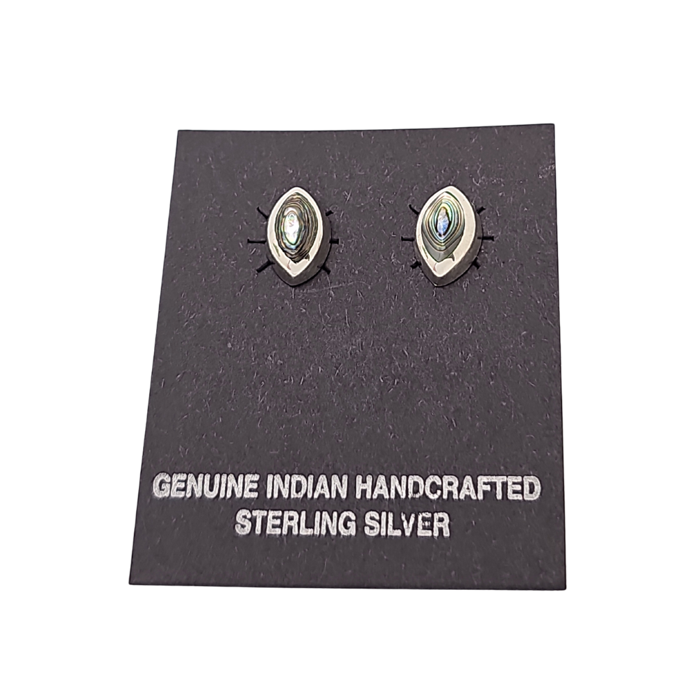 Limited Edition Navajo Indian Hand Crafted Medium Oval Stone and Sterling Silver Stud Earrings, Color Choice