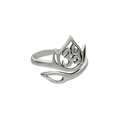 Adjustable Om and Lotus Flower Ring in Sterling Silver