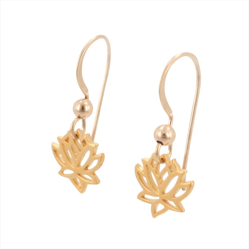 Open Design Small Lotus Dangle Earrings in Gold