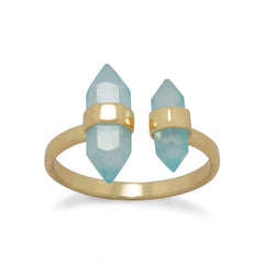 Gold Aqua Chalcedony Point Split Ring