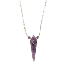 Limited Edition Amethyst Kite Shape Gemstone Focal Pendant Necklace in Sterling Silver Adjustable 26