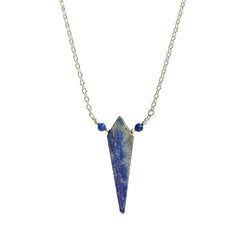 Limited Edition Lapis Kite Shape Gemstone Focal Pendant Necklace in Sterling Silver Adjustable 26