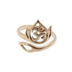 Adjustable Om and Lotus Flower Ring in Bronze