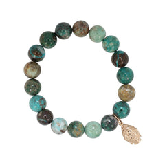 Chrysocolla Energy Bracelet with Bronze Buddha Head Charm - inspiration, creativity, communication