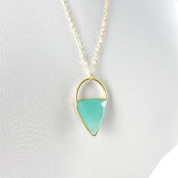 Limited Edition Aqua Chalcedony Gemstone Focal Pendant Necklace in Gold Vermeil Adjustable 24