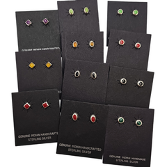 Limited Edition Navajo Indian Hand Crafted Small Stone and Sterling Silver Stud Earrings, Shape and Color Choice