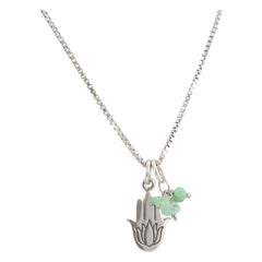 Hamsa Hand & Lotus Necklace with Chrysoprase Charms