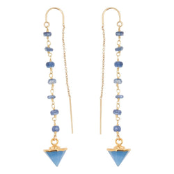 Kyanite and Blue Chalcedony Threader Dangle Earrings