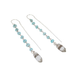 Apatite and Clear Quartz Threader Dangle Earrings