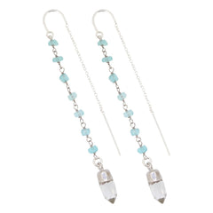 Apatite and Clear Quartz Threader Dangle Earrings