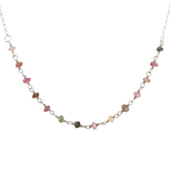 Delicate 3.5mm Rainbow Tourmaline Gemstone Necklace on Sterling Silver Chain