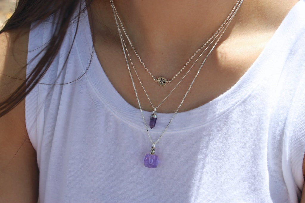 Faceted Lavender Crystal Essential Oil Diffuser Necklace