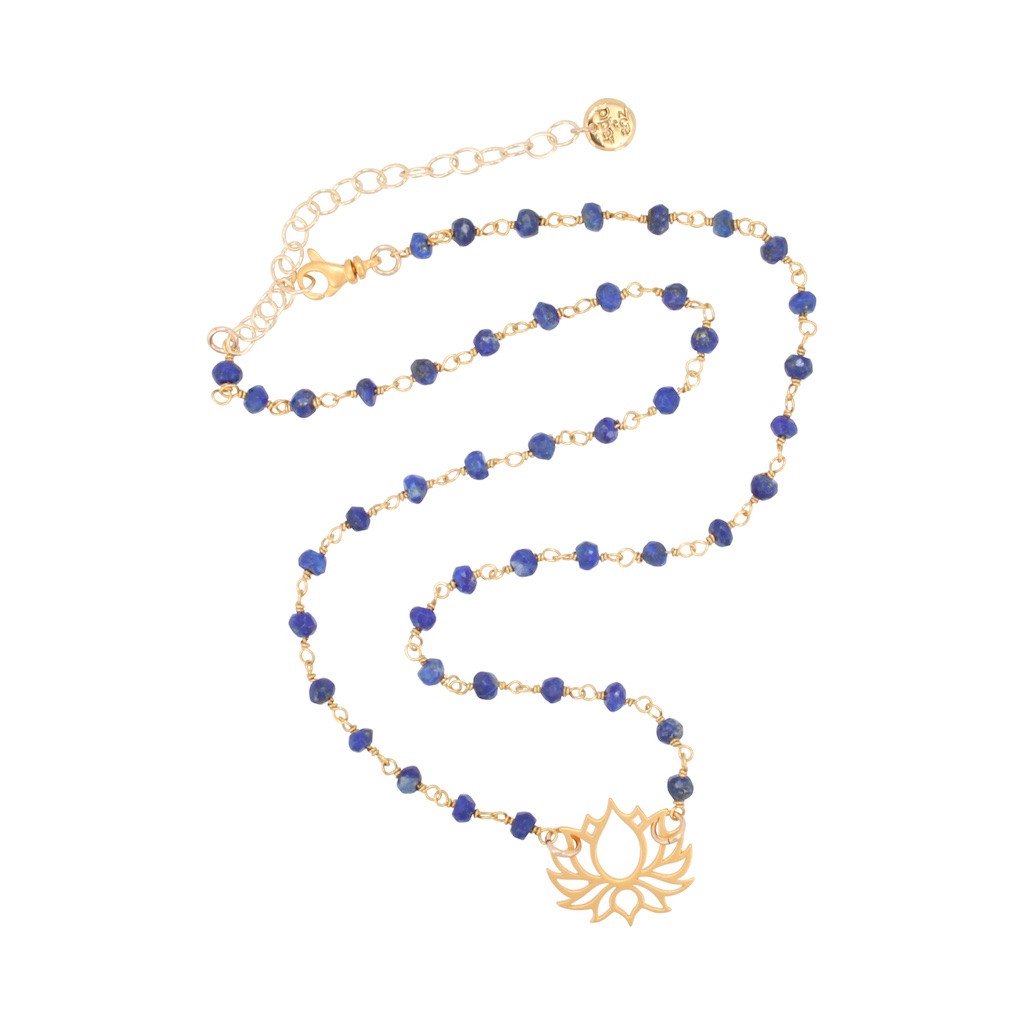 As Seen on Bella & the Bulldogs - Gold Lotus Necklace on Lapis Beads