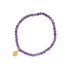 Gold Round Lotus on 4mm Purple Amethyst Bracelet