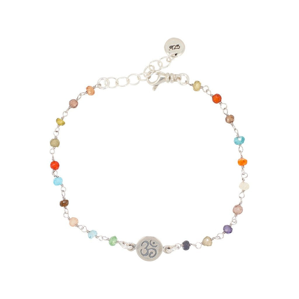 Multi-colored Zircon Gemstone OM (aum) Bracelet