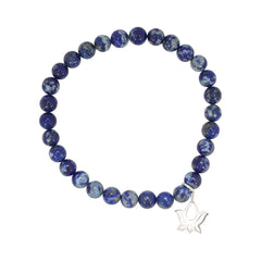 Blue Lapis Stretch Bracelet with Lotus Charm - 6mm, 6.5