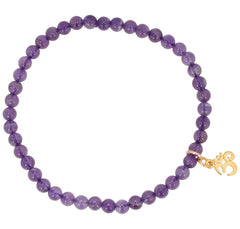 Gold Om on 4mm Purple Amethyst Bracelet