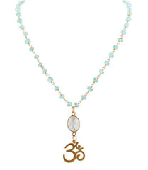 Gold OM with Apatite & Quartz Necklace in Adjustable Lengths