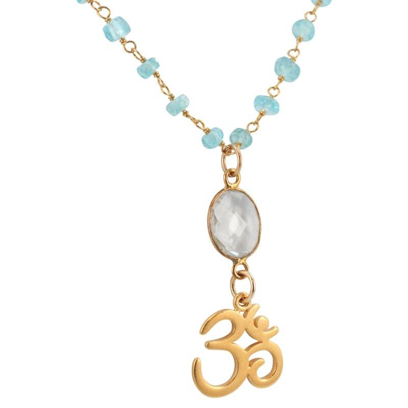 Gold OM with Apatite & Quartz Necklace in Adjustable Lengths
