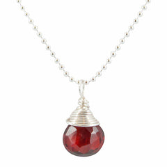 Faceted Garnet Gemstone Necklace in Sterling Silver